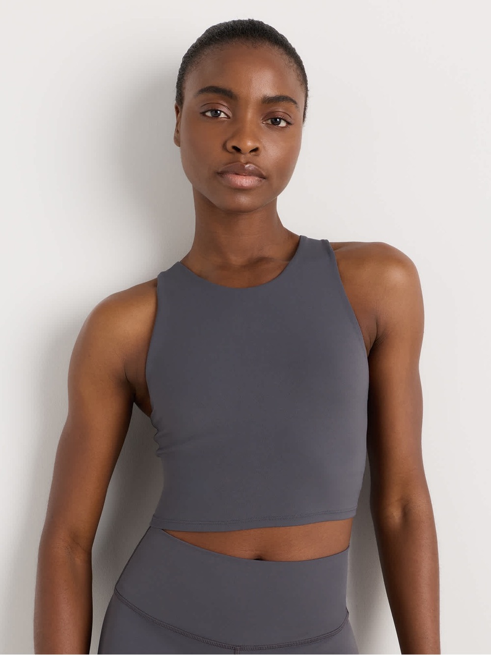 Ultra-Form High-Neck Cropped Tank Gray